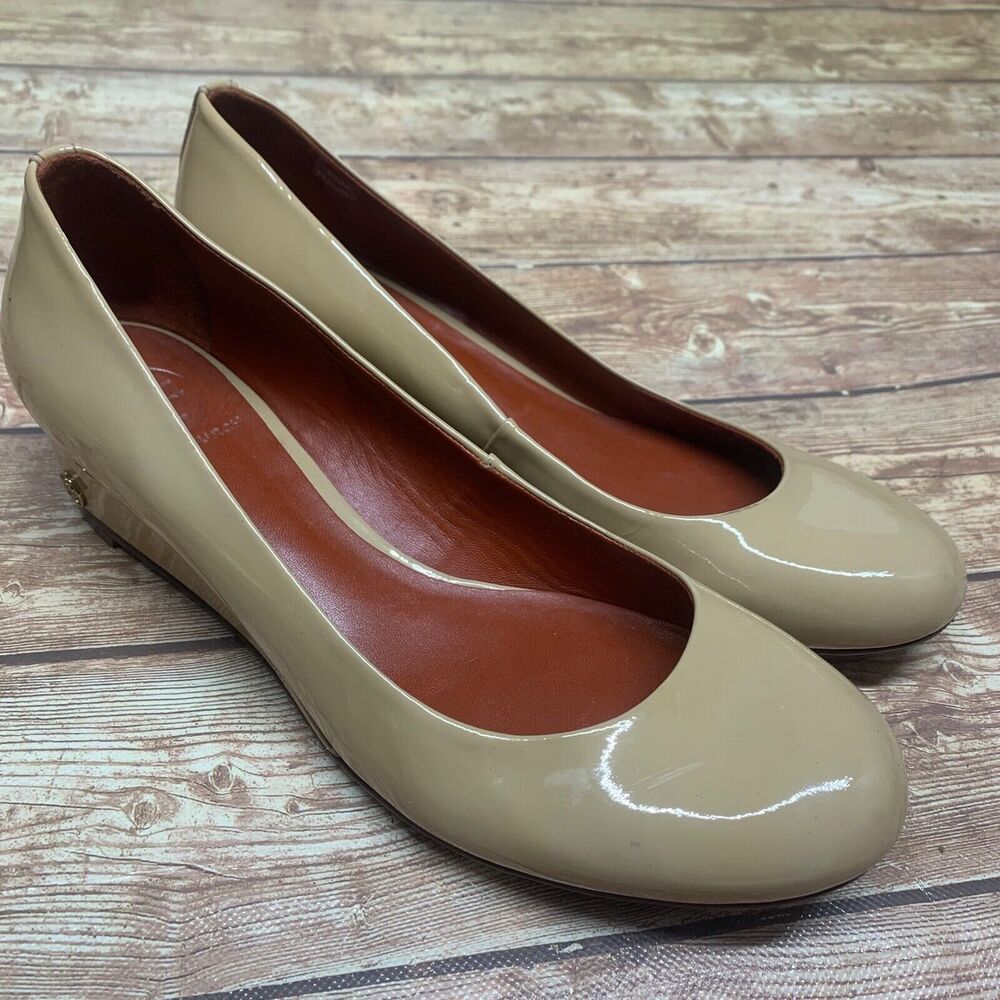 Tory Burch Annelise Round Toe 1.5" Low Wedge Heels Nude Patent Leather Size 9.5M